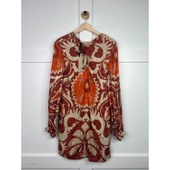 NWT Johanna Ortiz Contorno Lejano Long Sleeve Print Twist Front Mini Dress - Picture 2 of 8